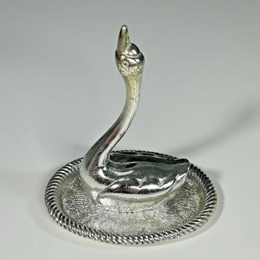 Vintage Swan Silver Plated Ring Holder Trinket Tray Hong Kong READ